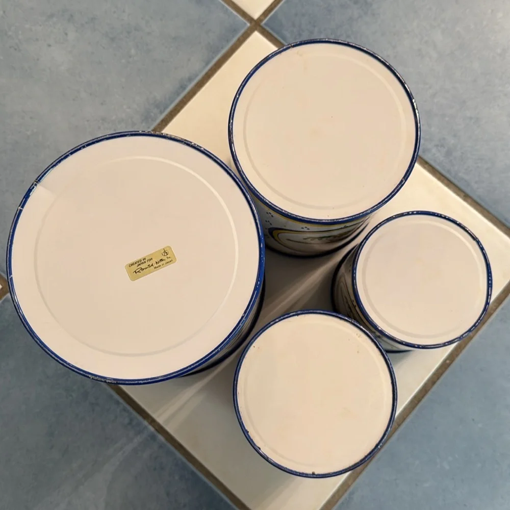 Vintage Rosenthal Netter Blue & Yellow Bird 4 Pc. Tin Canister Set